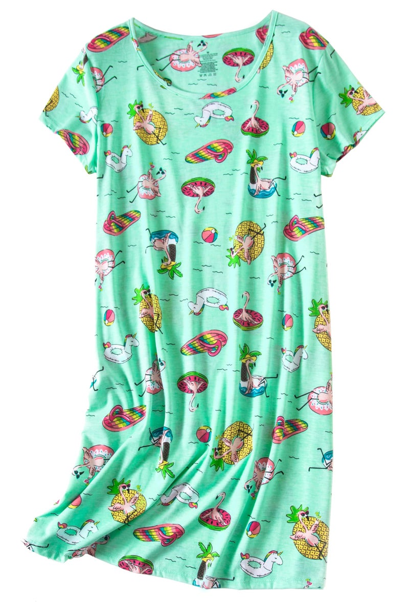 PNAEONG Women's Cotton Nightgown Sleepwear Short Sleeves Shirt Casual Print Sleepdress XTSY108-Beach-XL - Image 1